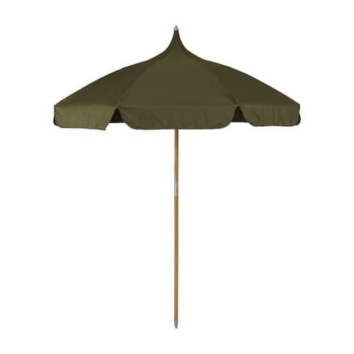 Sonnenschirm Lull textil grün / Ø 200 cm - Stoff & Holz - Ferm Living - Khakigrün - Buchenfurnier, Polyester-Gewebe