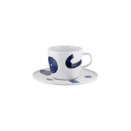 Set de 4 tasses à café + soucoupes Itsumo - Yunoki - Alessi - Blanc & bleu - Porcelaine