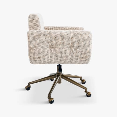 Sedia da ufficio Valeria tessuto beige - NV GALLERY - Marrone variegato / Ottone spazzolato - Ferro, Schiuma ad alta densità, Tissu Tweed