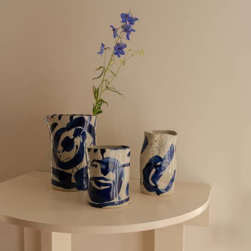Vaso Sophia Large ceramica blu / H 29 cm - Serax - Grande - Gres smaltato