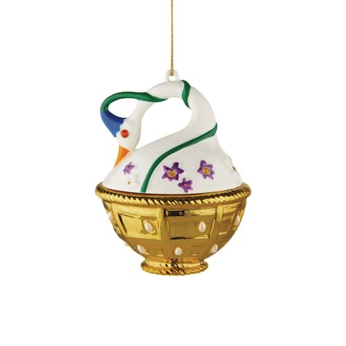 Weihnachtskugel Fleurs de Jorì keramik weiß bunt gold / Frühlingsschwan - handbemaltes Porzellan - Alessi - Schwan - Porzellan