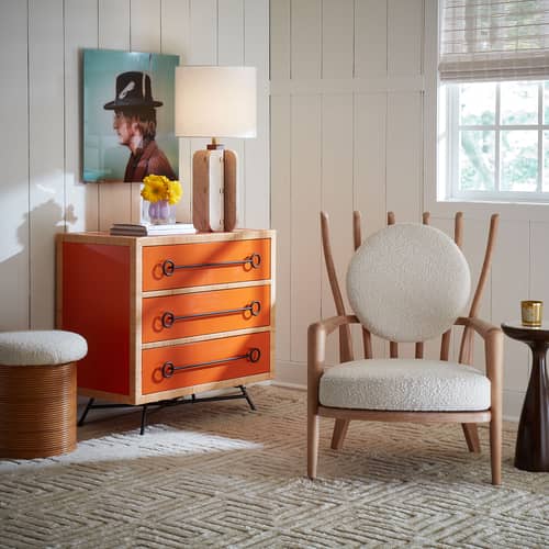 Commode Wellington bois orange / L 91 x H 86 cm - Jonathan Adler - Orange laqué - Acier, Bois laqué, Moelle de rotin