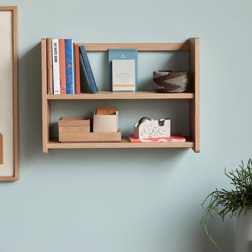 Etagère murale Nomad Double bois naturel / L 60 x H 44 cm - HÜBSCH - Chêne naturel - MDF, Placage de chêne