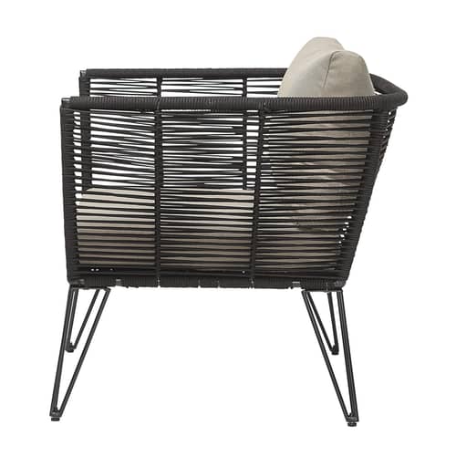 Fauteuil rembourré Mundo / Fils PVC - Bloomingville - Noir / Tissu taupe - Acier laqué, Fil PVC, Mousse, Tissu