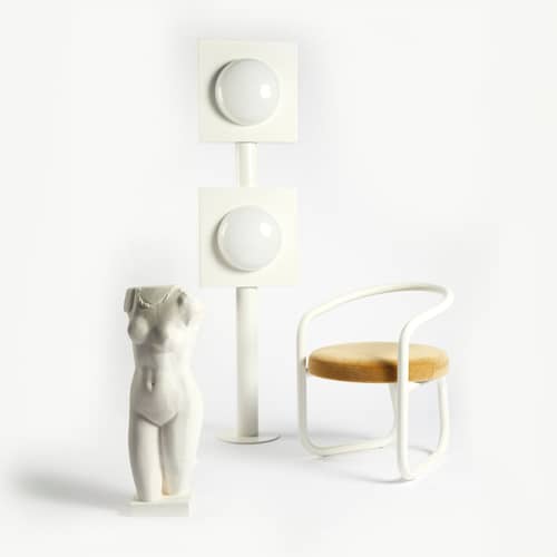 Hublot Double Floor lamp metal white / W 45 x H 200 cm - Axel Chay - White - Glass, Lacquered steel