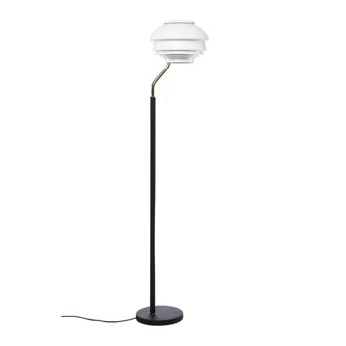 Lampadaire A808 métal blanc / Alvar Aalto, 1955 - ARTEK - Blanc / Noir - Acier laqué, Acier recouvert de cuir, Laiton poli