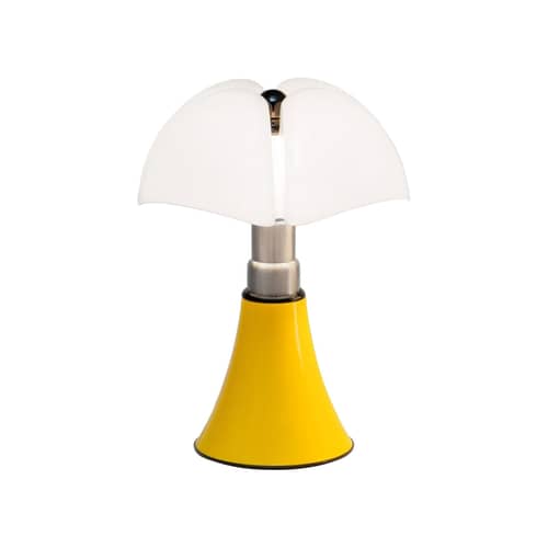 Lampe de table Pipistrello Pop Medium LED jaune / H 50 à 62 cm - Gae Aulenti, 1965 - Martinelli Luce - Jaune brillant - Acier inoxydable brossé, Aluminium verni, Méthacrylate opalin