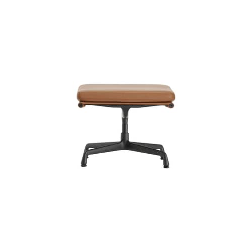 Repose-pieds Soft Pad EA 223 cuir marron / Eames, 1969 - Vitra - Cognac (cuir) / Pied noir - Aluminium injecté, Cuir de vache, Mousse polyuréthane