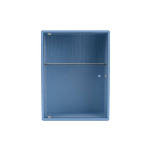 Badezimmer-Hängeschrank Ripple holz blau / B 35,4 x T 20 x H 46,8 cm - Gewelltes Glas - MONTANA - Azure 154 - Geriffeltes Glas, lackierte Holzfaserplatte