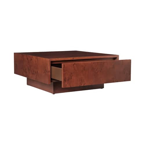 Table basse Burl bois marron / 70 x 70 x H 30 cm - Tiroir - Ferm Living - Marron - MDF, Placage en broussin certifié FSC