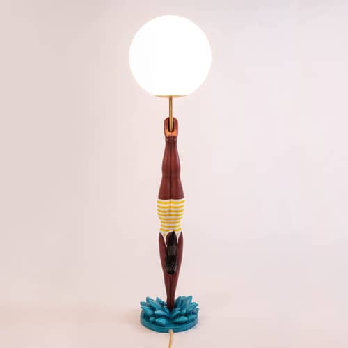 Diver Table lamp glass multicoloured / H 94 cm - Seletti - Yellow swimsuit - Glass, Metal, Resin
