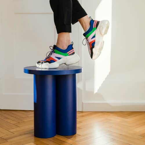 Tabouret Oly bois bleu - NOO.MA - Myrtille douce - Acier, Placage de frêne