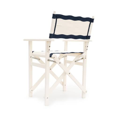 Fauteuil pliant The Directors tissu blanc  / Seconde vie - BUSINESS & PLEASURE - Blanc & bleu / Riviera white - Bois d\'acacia peint, Toile outdoor Pleasuretex