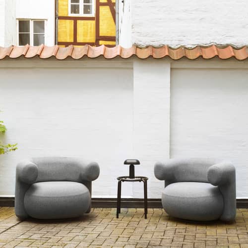 Drehsessel Burra Outdoor textil grau - Normann Copenhagen - Grau (Stoff Wolf wan J617) - FSC-zertifiziertes Holz, Outdoor-Stoff, Schaumstoff, Stahl
