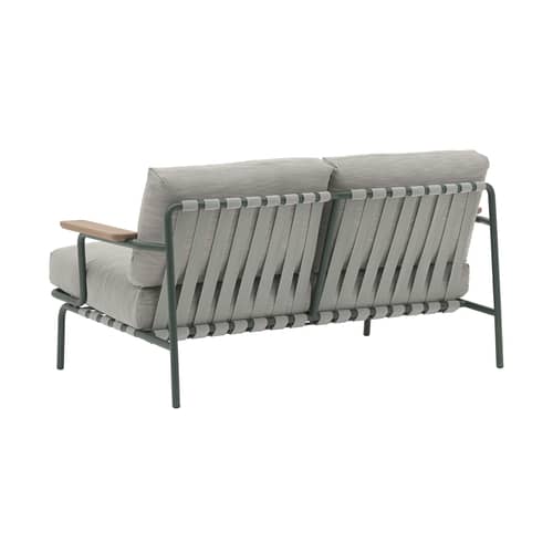 Canapé de jardin 2 places Settle tissu gris / 152,5 cm - Muuto - Vert foncé / Tissu gris clair (Ribbed Weave 2) - Acajou, Acier, Mousse, Sangle polyester, Tissu d\'extérieur