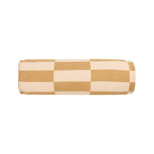 Vibes Cylinder Cushion textile yellow / Ø 16 x L 50 cm - NOBODINOZ - Mustard & Sand / Tiles - OEKO-TEX® certified polyester, Organic cotton
