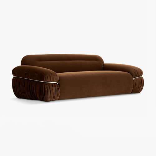 Divano destro Elea tessuto marrone / 3 posti - L 230 cm - NV GALLERY - Velluto marrone intenso / Cromato - Acciaio inox cromato, Schiuma ad alta densità, Velluto