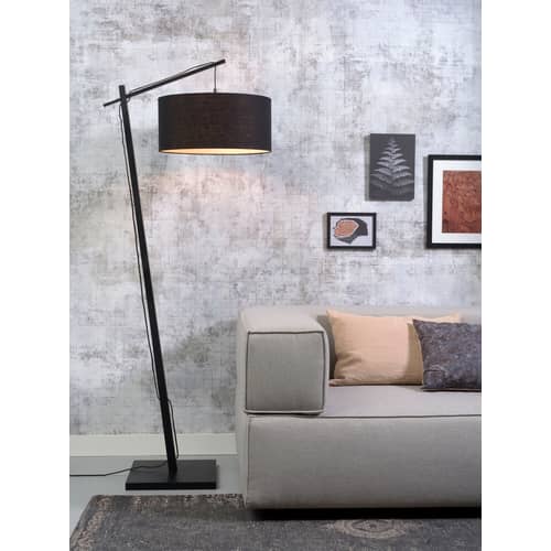 Lampadaire Andes   / Lin & bambou - H 176 cm - GOOD&MOJO - Lin noir / Pied noir - Bambou peint, Lin biologique