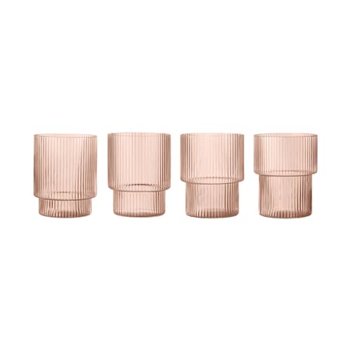 Set de 4 verres Ripple verre rose / Ø 7 x H 9 cm (20 cl) - Ferm Living - Rose poudré - Verre soufflé bouche