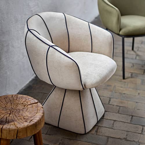 Drehsessel Semilie textil beige / Velours - Bloomingville - Beiger Velours / Schwarze Paspeln - Furnier, Schaumstoff, Velours