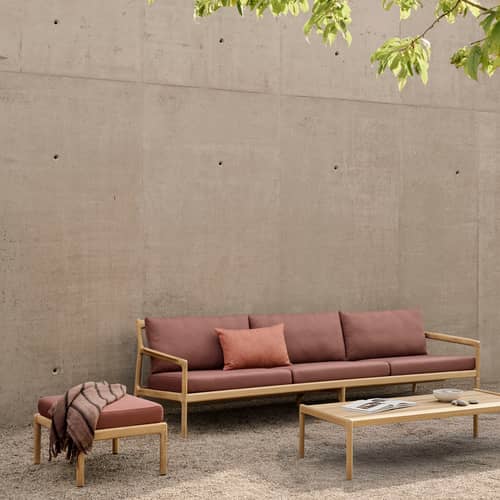Canapé de jardin 3 places Jack Outdoor / L 265 cm - Teck - Ethnicraft - Vert - Mousse, Teck massif, Tissu polypropylène