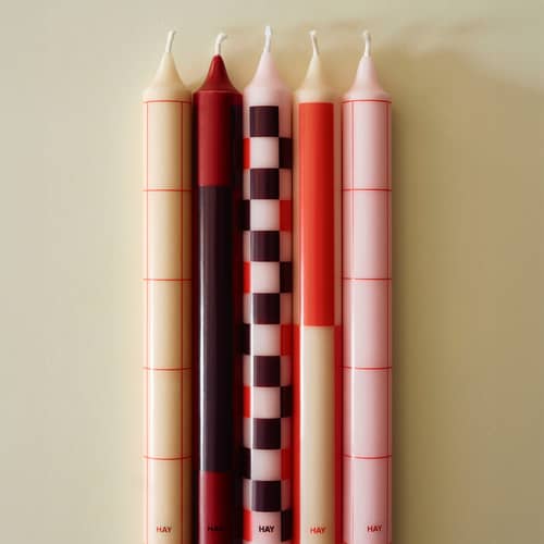 Candela lunga Pattern cera multicolore / Set di 4 - Hay - Rosso e Bordeaux - , Stearin