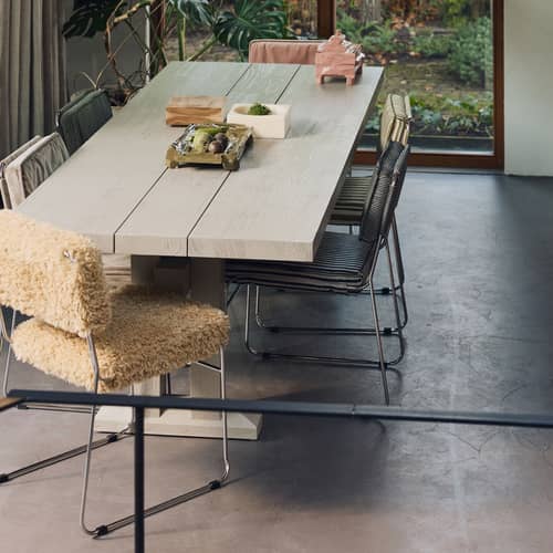 Chaise rembourrée Endless - HK LIVING - Beige doré (tissu bouclette) - Acier chromé, Mousse, Tissu polyester