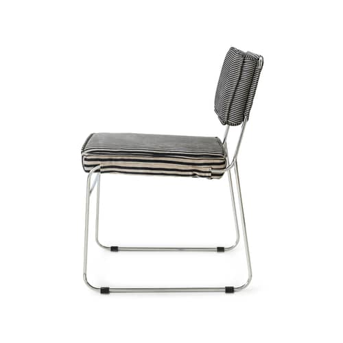Chaise rembourrée Endless - HK LIVING - Rayé noir & beige (tissu Striped) - Acier chromé, Mousse, Tissu polyester