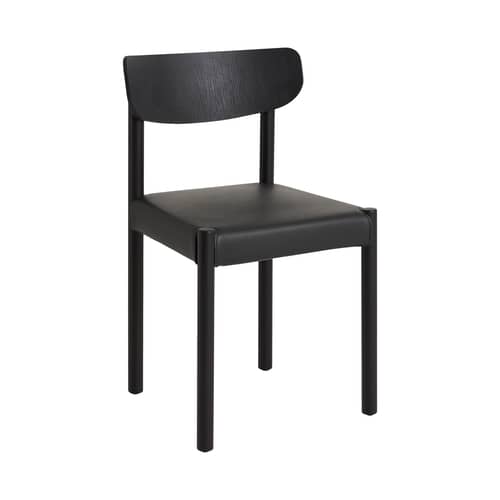 Chaise rembourrée Pack 11 / Dossier contreplaqué - Hay - Cuir noir (Grano) / Noir - Chêne laqué, Mousse, Tissu