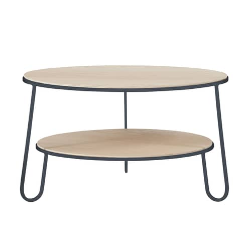 Eugénie Small Coffee table wood grey Ø 70 x H 40 cm - Hartô - Slate grey - Lacquered steel, MDF veneer oak