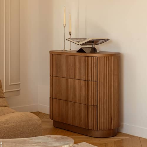 Kommode Ronda holz braun / B 100 x H 90 cm - NV GALLERY - Nussbaumfarben - Massives Kautschukholz