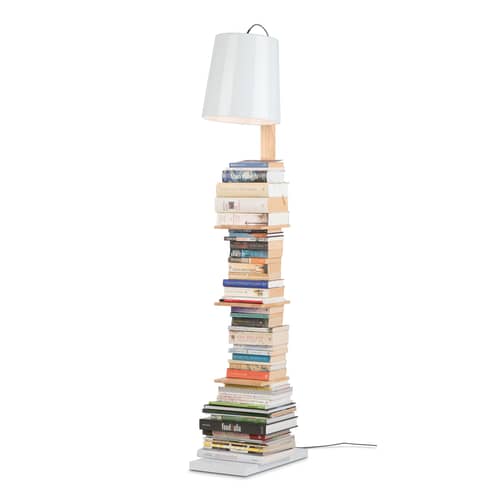 Lampada a stelo Cambridge metallo bianco legno naturale / con 3 mensole - H 168 cm - It\'s about Romi - Bianco! Legno naturale - Ferro, Legno