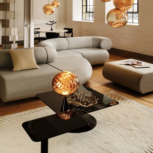 Lampe de table Whirl Cone Fat / LED - Ø 30 cm - Tom Dixon - Or / Pied noir - Acier, Polycarbonate semi-métallisé