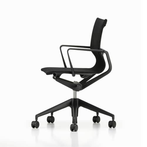 Poltrona a rotelle Physix tessuto nero / Tessuto a rete - Vitra - Nero (tessuto TrioKnit) / Struttura nera - Alluminio, Poliammide, Tessuto retinato