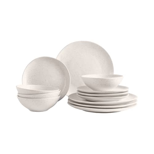 Set vaisselle Nordic Vanilla / 4 personnes - 12 pièces - BROSTE COPENHAGEN - Crème moucheté - Grès