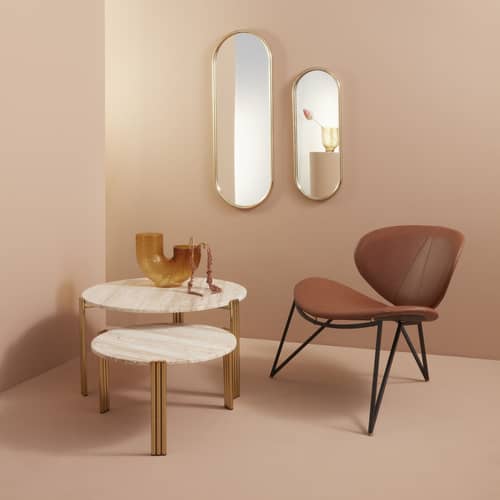 Tavolino Tribus pietra oro beige / Ø 80 x H 45 cm - Travertino - AYTM - Travertino beige / Oro - Acciaio, Travertino