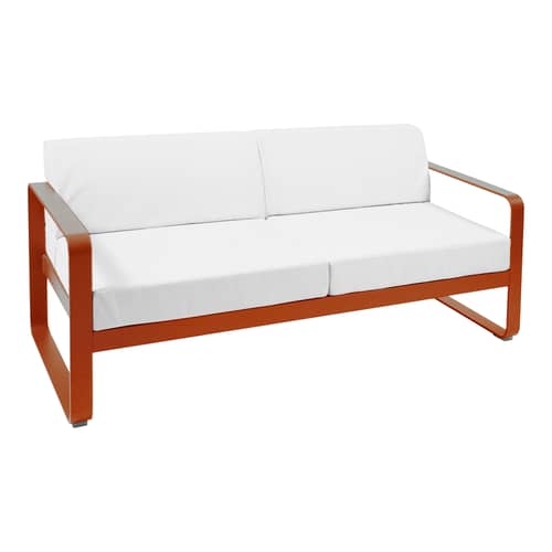 Canapé de jardin 2 places Bellevie / L 160 cm - Tissu blanc grisé - Fermob - Orange confite/ Tissu blanc grisé - Aluminium laqué, Mousse polyuréthane HR, Tissu acrylique