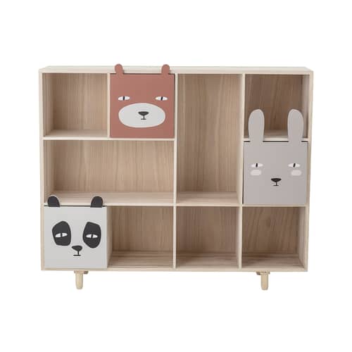 Bibliothèque Animaux bois multicolore / 3 tiroirs - L 107 x H 94 cm / Seconde vie - Bloomingville - Gris / Bois - Bois de paulownia, MDF