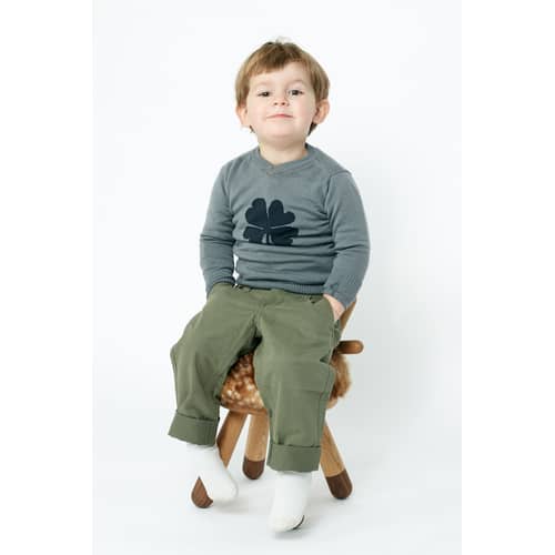 Chaise enfant Bambi tissu marron beige bois naturel / H 40 cm - EO - Faon - Chêne massif, Fourrure synthétique, Mousse, Noyer massif