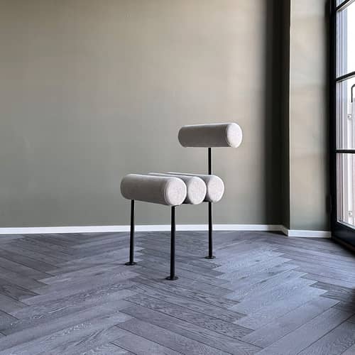 Chaise rembourrée Hiro tissu beige - 101 COPENHAGEN - Lin beige / Noir - Acier thermolaqué, Lin, Mousse