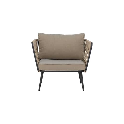 Fauteuil rembourré Pavone / Corde polyester tissée main - Bloomingville - Beige / Coussins beige - Corde polyester, Métal thermolaqué, Tissu polyester