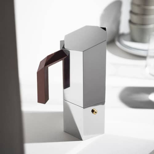 Menhir Italian espresso maker metal / 3 cups, 15 cl - Induction-compatible - Alessi - 3 cups - Polished stainless steel, Thermoplastic resin