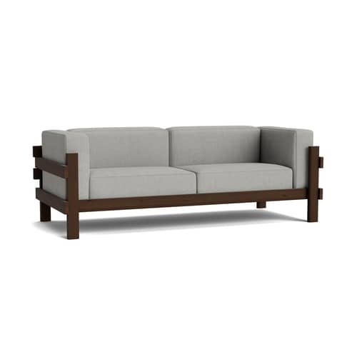 Divano destro Kube tessuto grigio / L 220 cm - Normann Copenhagen - Marrone scuro / Grigio (Remix 133) -  Plumes, Pino massello eco-certificato, Schiuma ad alta densità, Tessuto Kvadrat