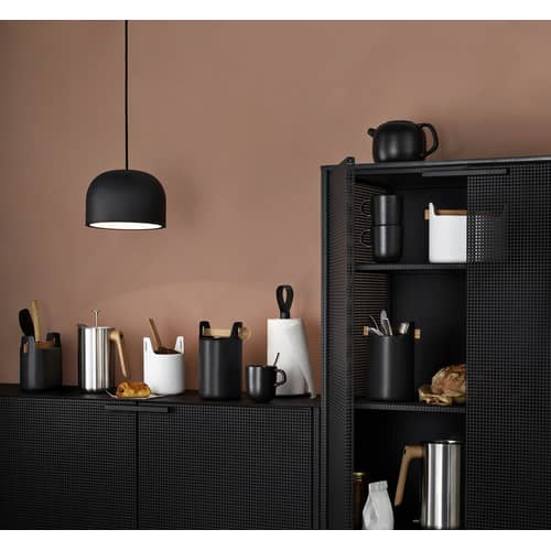 Porte-rouleau essuie-tout  métal cuir noir / Lanière cuir - Eva Trio - Noir / Cuir noir - Acier inoxydable, Cuir, Silicone
