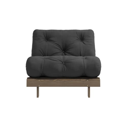 Fauteuil convertible Roots / Dormeuse & lit d\'appoint - 3 positions / Structure marron - KARUP DESIGN - Gris foncé 734 / Bois marron - Fibres recyclées mélangées, Mousse, Pin massif certifié FSC laqué, Tissu