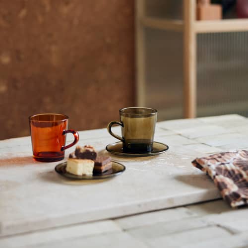 Set de 4 soucoupes pour tasse à café 70s glassware - HK LIVING - Vert fumé - Verre