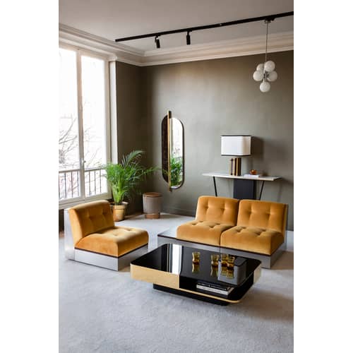 Poltroncina Stanley tessuto rosso / Divano modulare - Velluto / L 65 cm - RED Edition - Ruggine - Acciaio inossidabile, Palissandro, Poliuretano espanso, Velluto