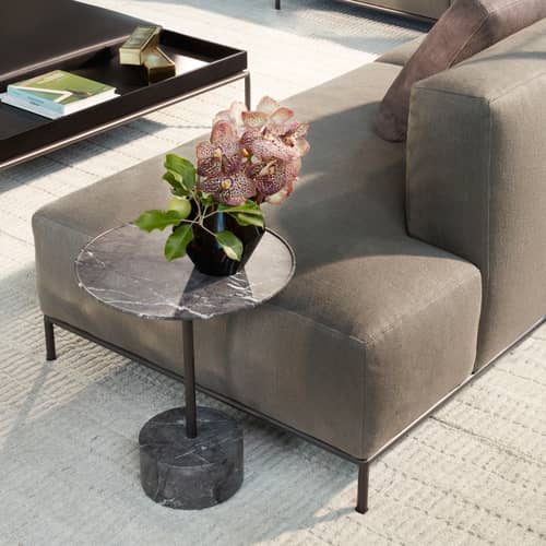 Table basse 9 / Ø 40 x H 49 cm - Piero Lissoni, 2014 - CASSINA - Marbre gris / Anthracite - Acier, Marbre