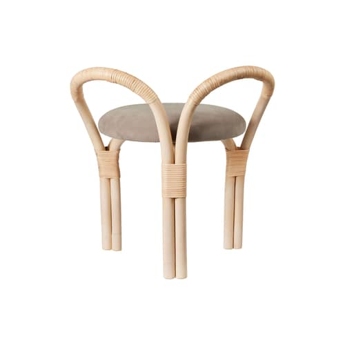 Tabouret rembourré Bistra - Gubi - Naturel / Velours beige(Fustagno 002) - Mousse, Rotin, Velours