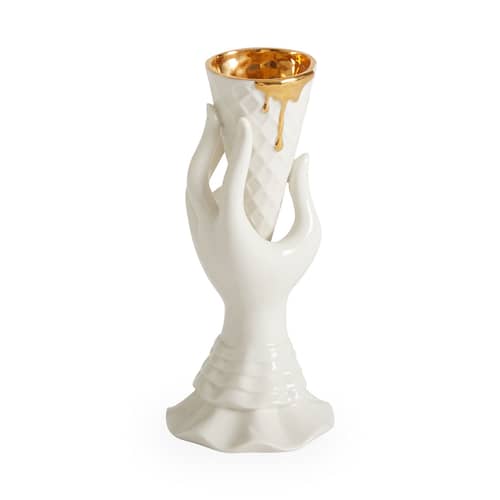 Vase Gilded I-Scream keramik weiß gold / Ø 7 x H 18 cm - Jonathan Adler - Weiß & Gold - Porzellan